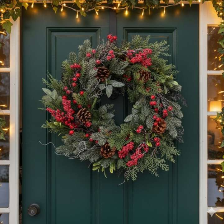 Kerstkrans op voordeur